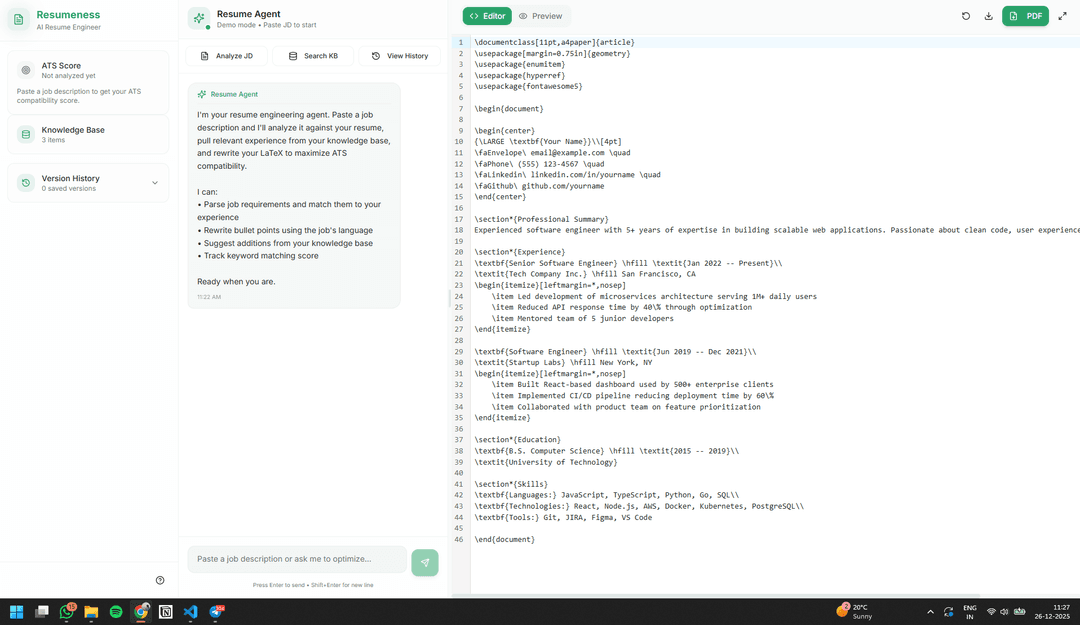 Resumeness (Agentic overleaf)